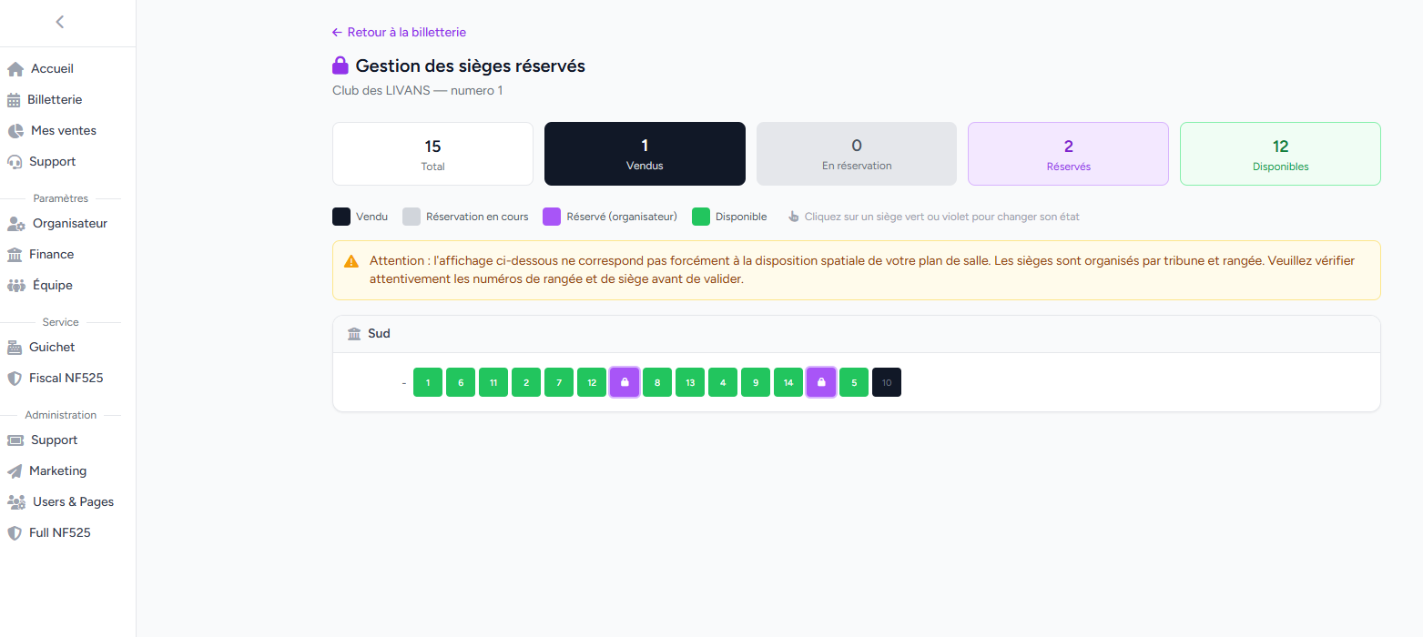 Modification des sièges réservées 
