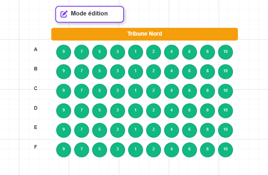 Tribune ordinaire en rangées parallèles, logiciel de plan de salle interactif Billettera