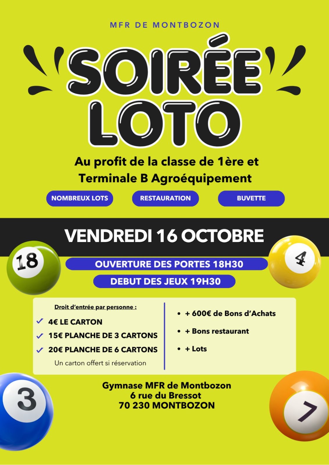 loto MFR 16 octobre 2026 — 16 October 2026